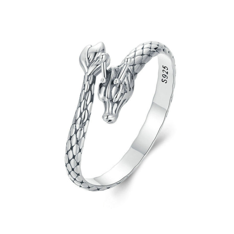 S925 Sterling Silver Dragon Vintage Winding Open Adjustable Ring - SCR1018-E