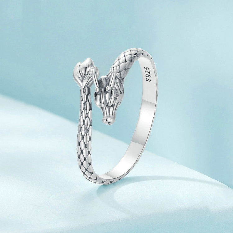 S925 Sterling Silver Dragon Vintage Winding Open Adjustable Ring - SCR1018-E