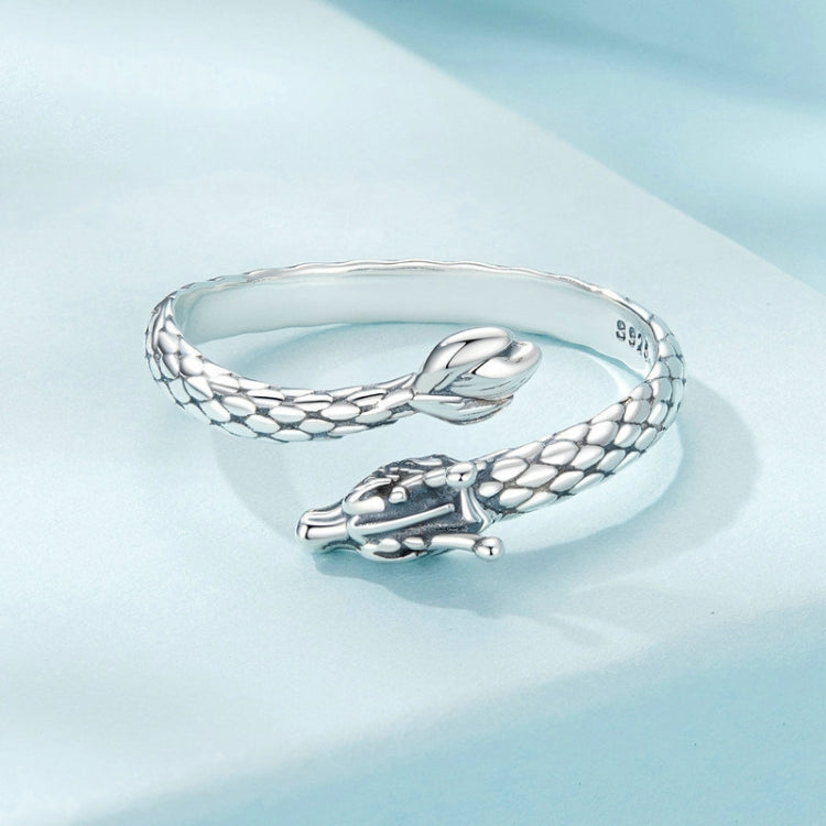 S925 Sterling Silver Dragon Vintage Winding Open Adjustable Ring - SCR1018-E