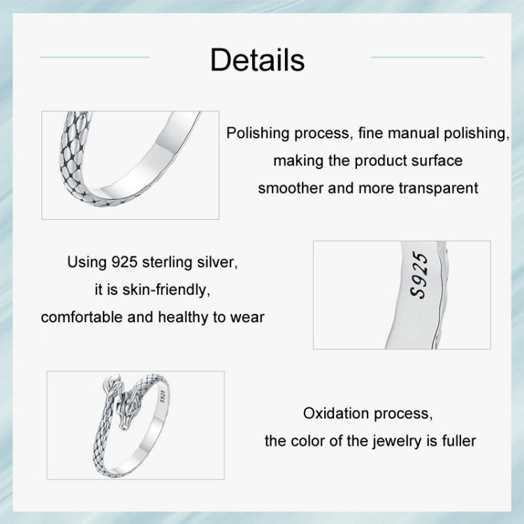 S925 Sterling Silver Dragon Vintage Winding Open Adjustable Ring - SCR1018-E