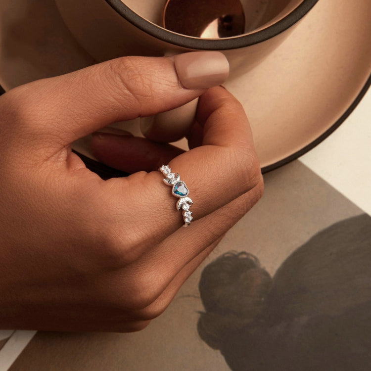S925 Sterling Silver With Platinum-plated Vintage Heart-shaped Crescent Ring, Size: No.7