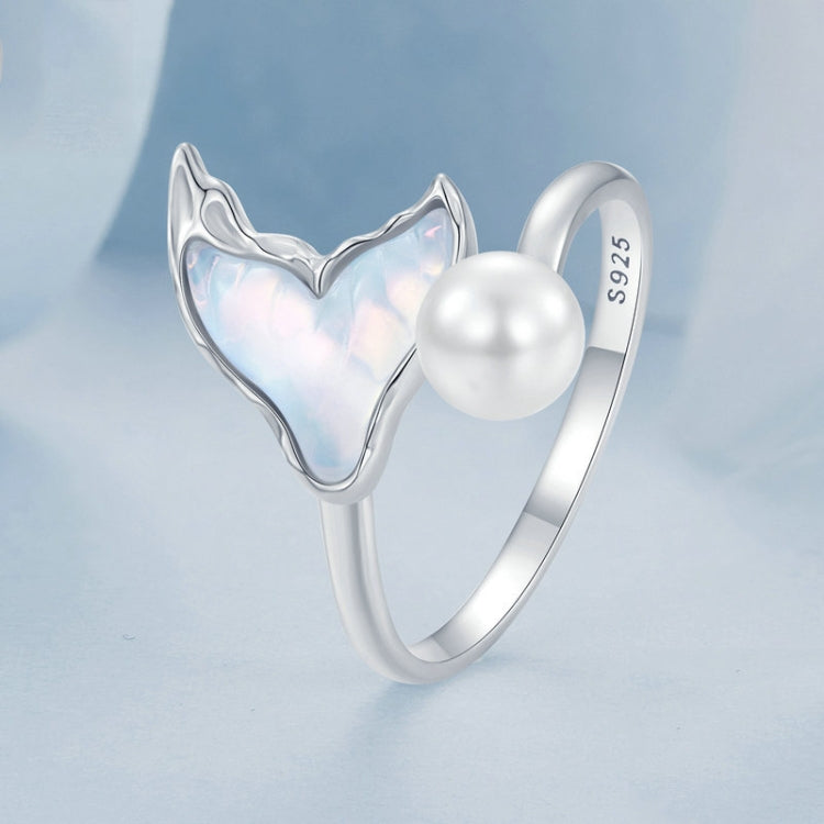 S925 Sterling Silver Ocean Style Fantasy Fishtail Open Adjustable Ring - BSR544-E
