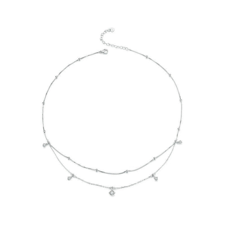 S925 Sterling Silver Platinum-plated Tassel Moissanite Double-layer Necklace - MSN034