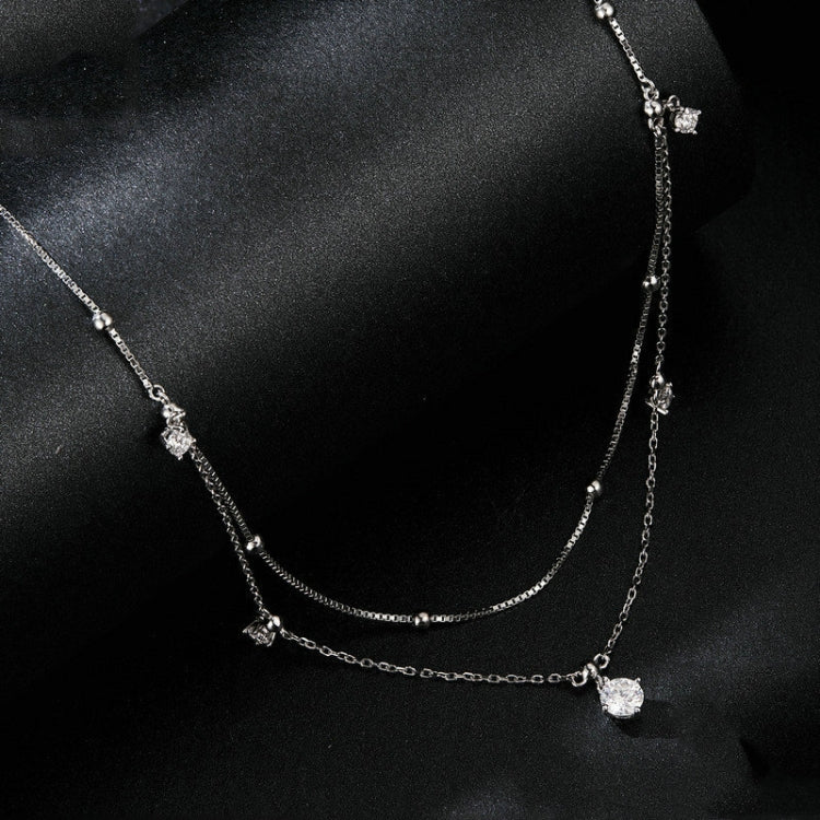 S925 Sterling Silver Platinum-plated Tassel Moissanite Double-layer Necklace - MSN034