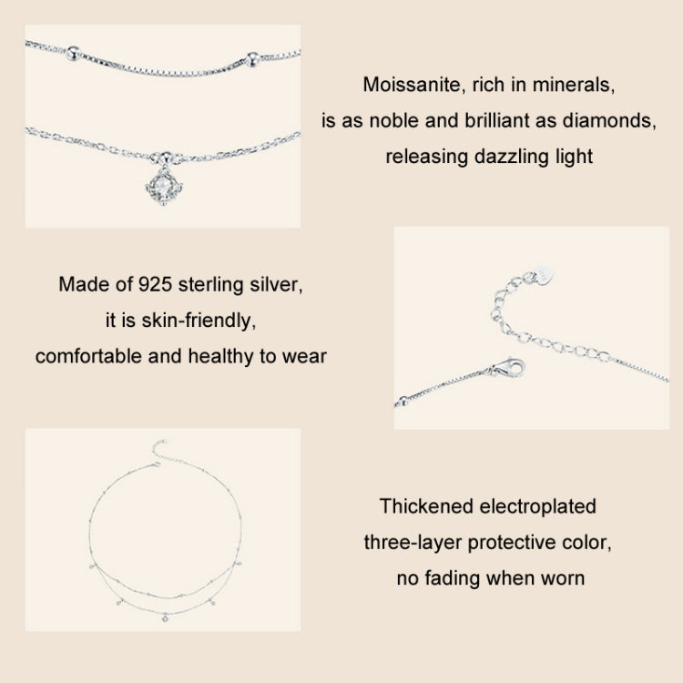 S925 Sterling Silver Platinum-plated Tassel Moissanite Double-layer Necklace - MSN034