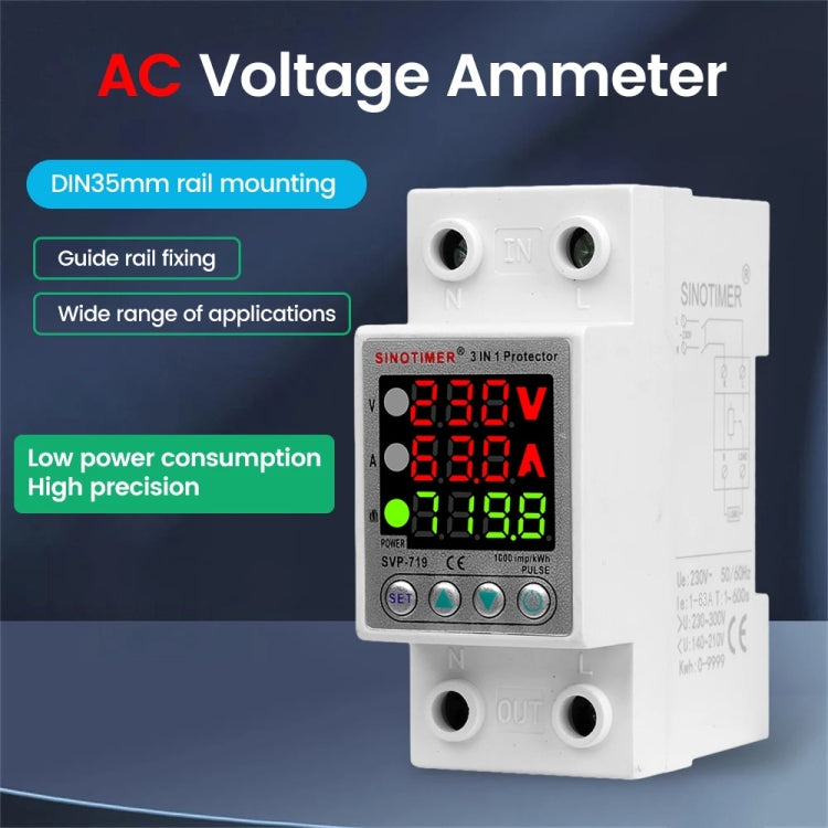 SINOTIMER SVP-719 63A_N Over Under Voltage Protector Electricity Usage Monitor Power Voltmeter