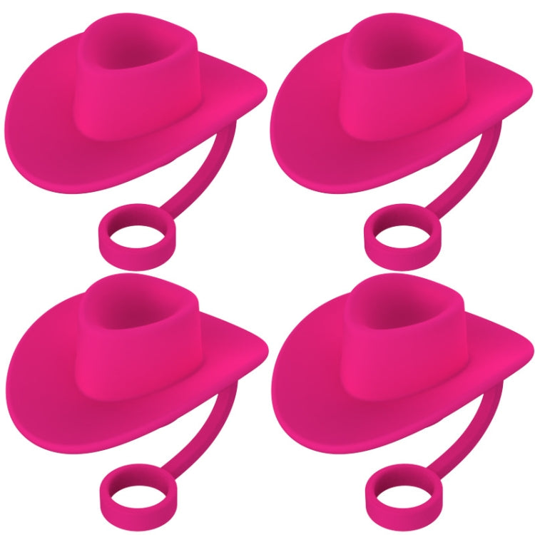4pcs /Set Silicone Straw Cap 6-10mm Universal Size Dust Plugs, Style: Cowboy Hat Rose Red