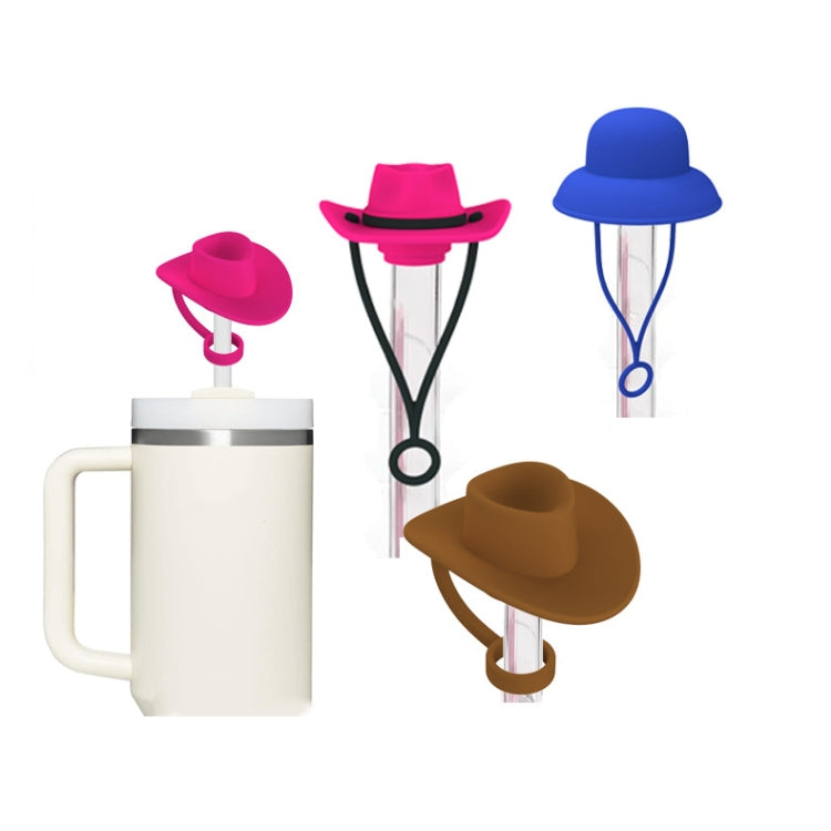 4pcs /Set Silicone Straw Cap 6-10mm Universal Size Dust Plugs, Style: Cowboy Hat Black