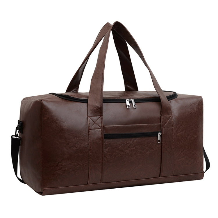 Large-capacity Business Handbag Men's Short Trip Travel Waterproof Leather Luggage Bag, Color: Small Brown