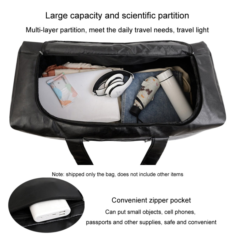 Large-capacity Business Handbag Men's Short Trip Travel Waterproof Leather Luggage Bag, Color: Large Black