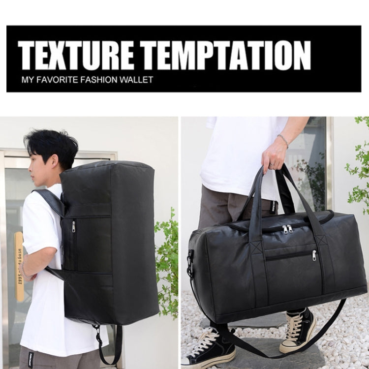 Large-capacity Business Handbag Men's Short Trip Travel Waterproof Leather Luggage Bag, Color: Small Black
