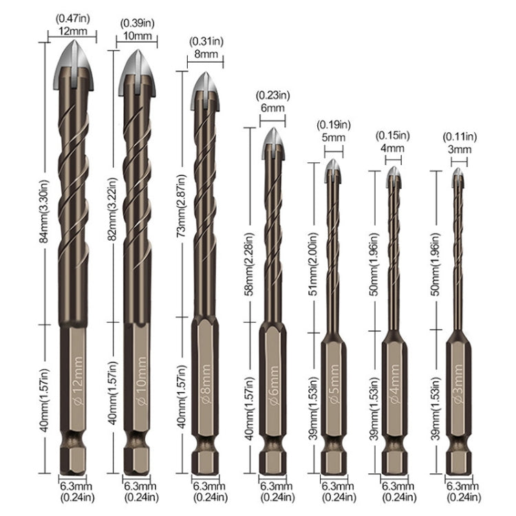 4mm Hexagonal Shank Spiral Flute Cross Alloy Drill Bits Glass Tile Four Edge Drivers