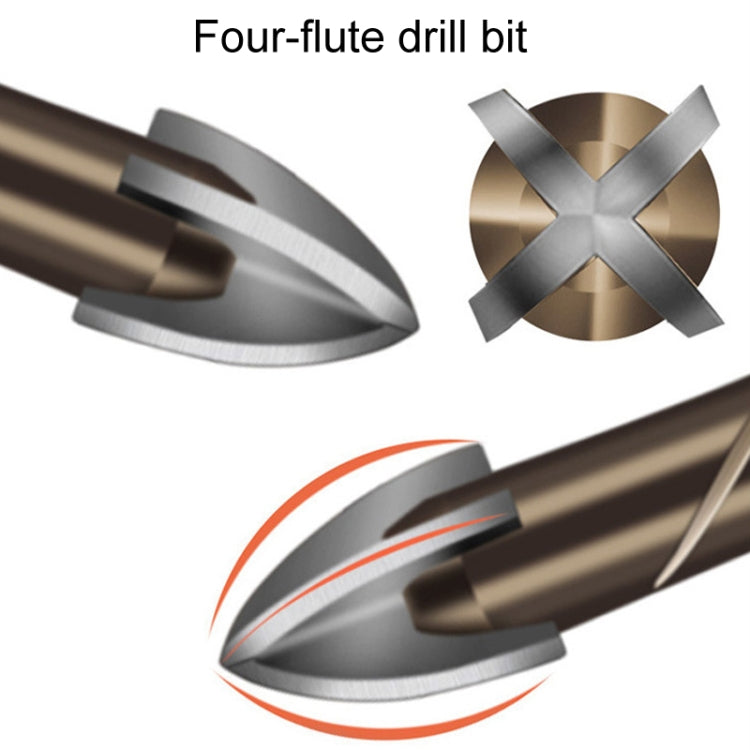 6mm Hexagonal Shank Spiral Flute Cross Alloy Drill Bits Glass Tile Four Edge Drivers