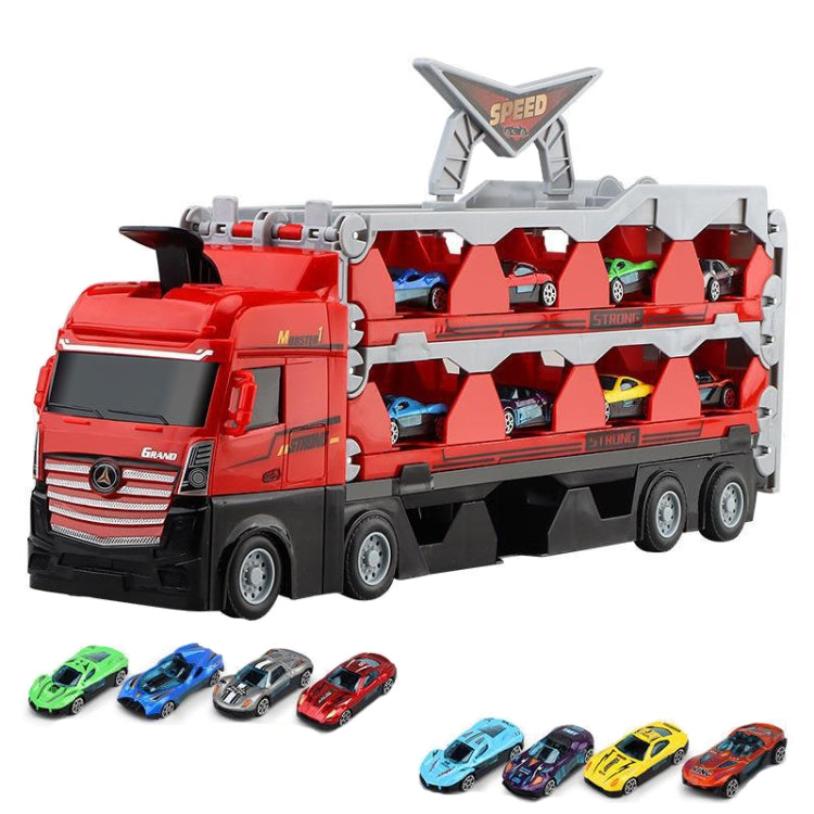 Children Transformable Ejector Truck Toys Foldable Storage Model Alloy Vehicle, Model: With 8 Cars