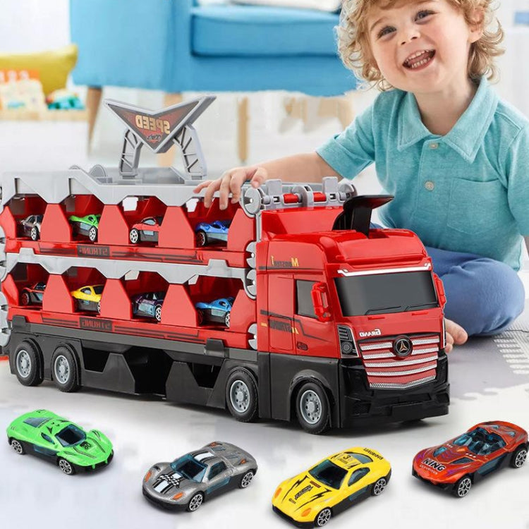 Children Transformable Ejector Truck Toys Foldable Storage Model Alloy Vehicle, Model: With 8 Cars