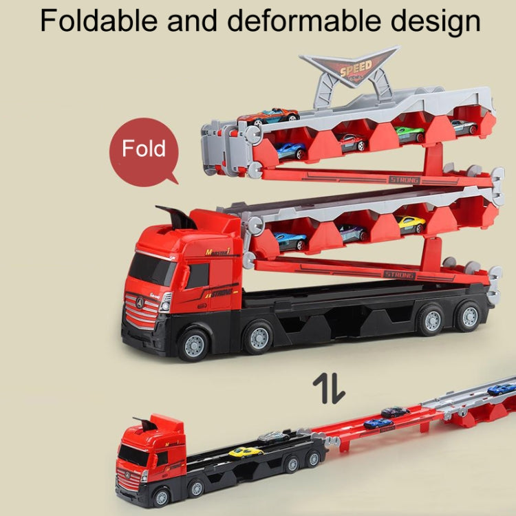 Children Transformable Ejector Truck Toys Foldable Storage Model Alloy Vehicle, Model: With 8 Cars