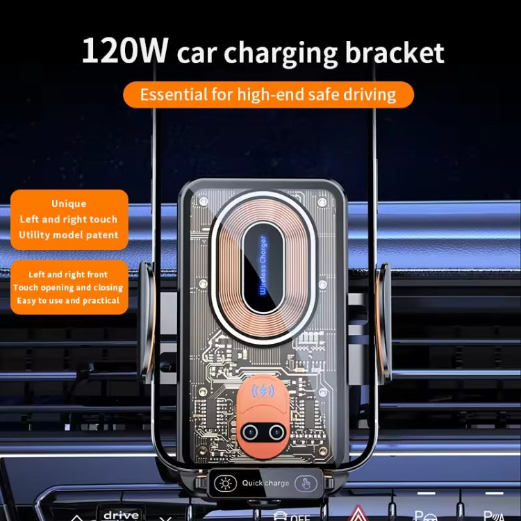 120W Transparent Car Wireless Charger Cell Phone Holder Magnetic Fast Charger - Black