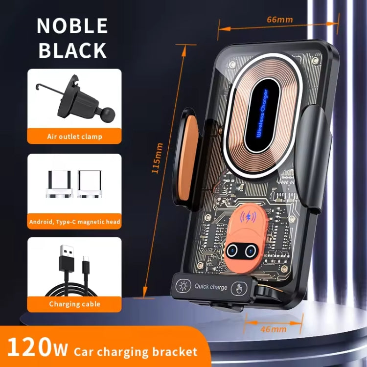 120W Transparent Car Wireless Charger Cell Phone Holder Magnetic Fast Charger - Black