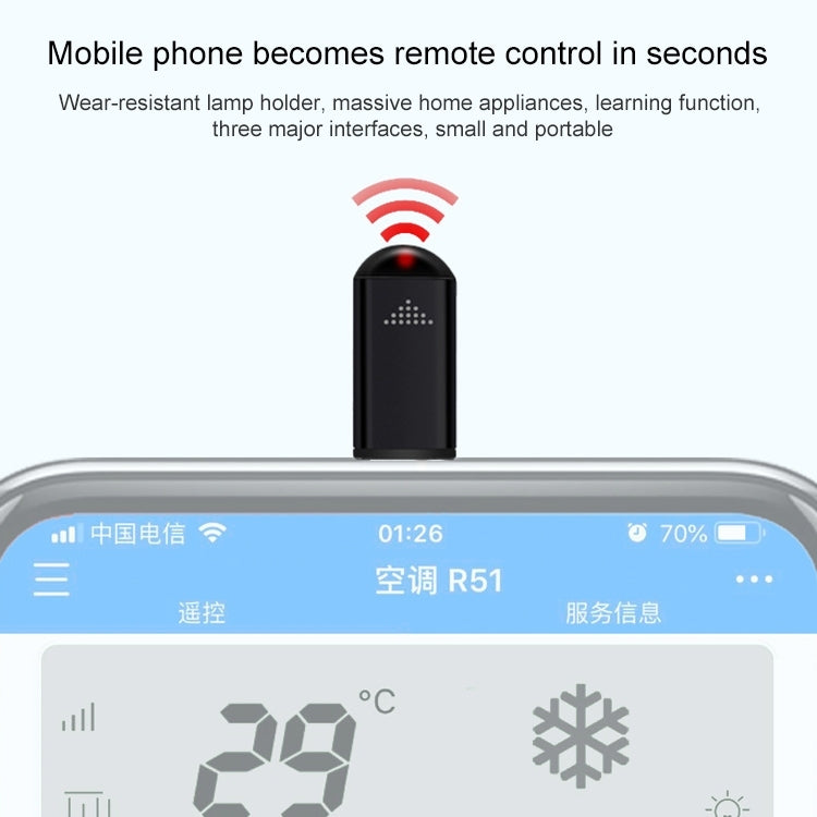 R09 For iPhone 15 Series Mobile Phone Infrared TV Air Conditioner Smart Remote Control - Black USB-C