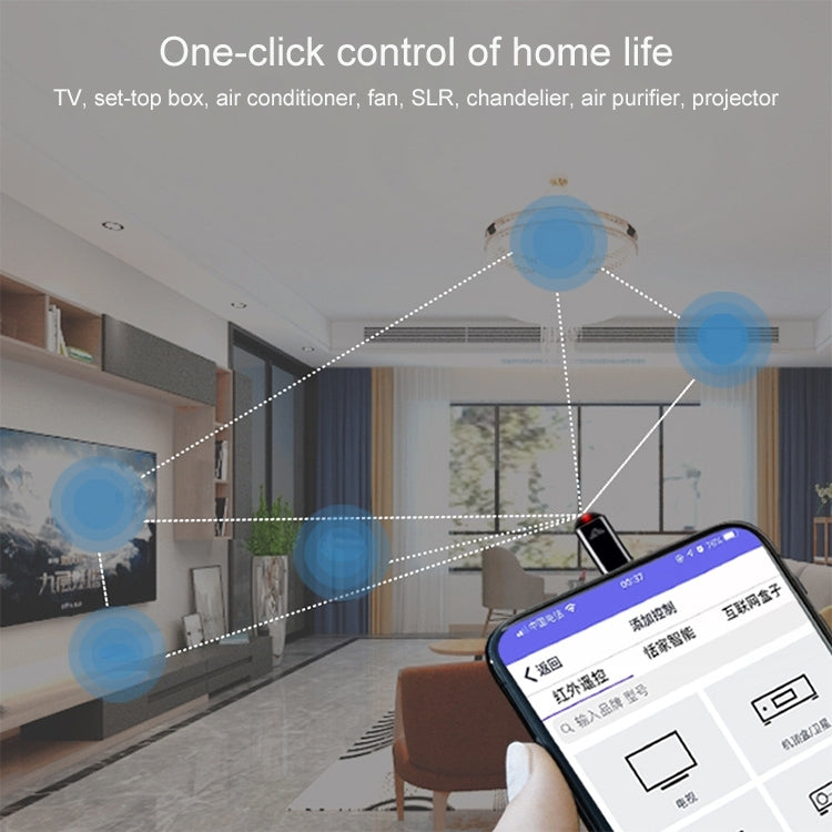 R09 For iPhone 15 Series Mobile Phone Infrared TV Air Conditioner Smart Remote Control - Black USB-C