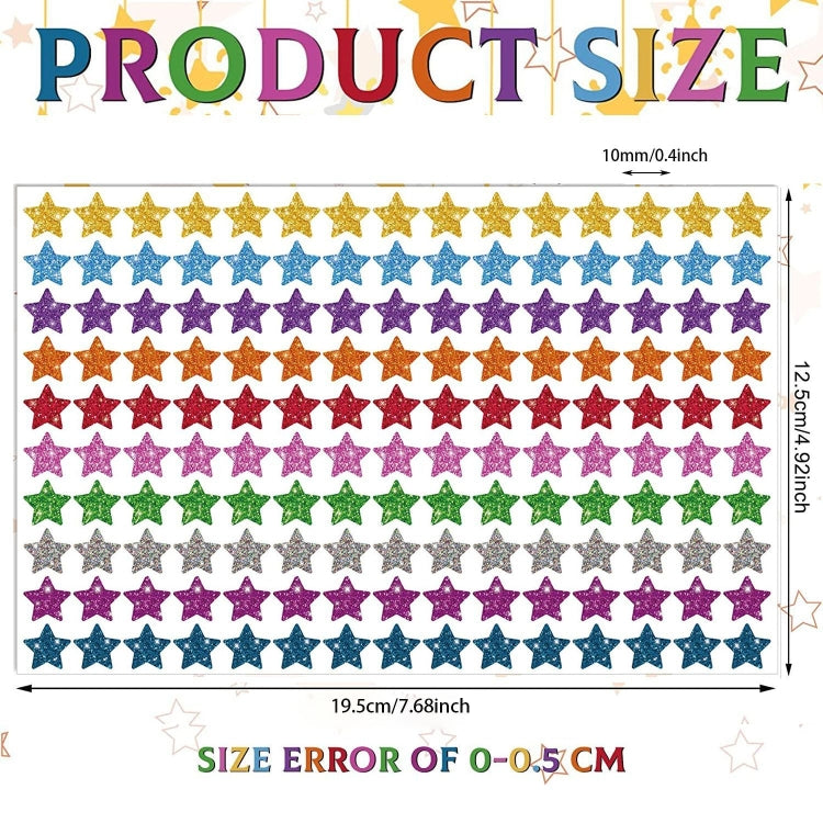 1500pcs / Pack Colorful Glitter Five-pointed Star Stickers Stationery Stickers  125 x 195mm