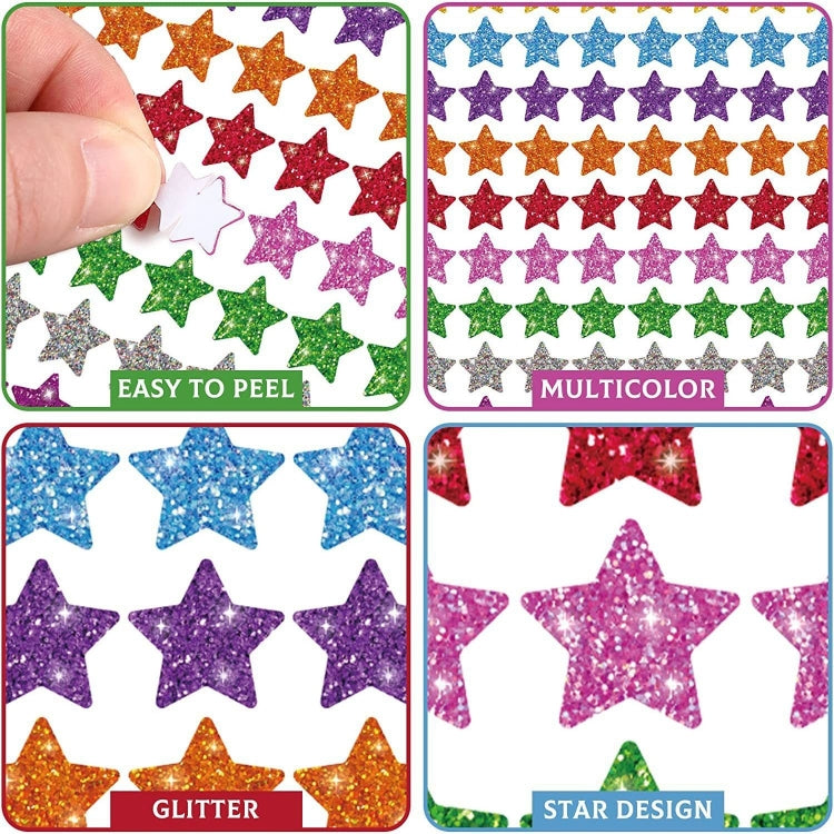 1500pcs / Pack Colorful Glitter Five-pointed Star Stickers Stationery Stickers  125 x 195mm