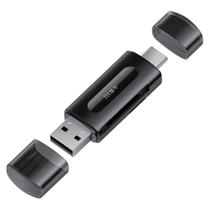 JINGHUA Type-C / USB2.0 TF+SD 2 In 1 Card Reader Multi-function Reader - Black