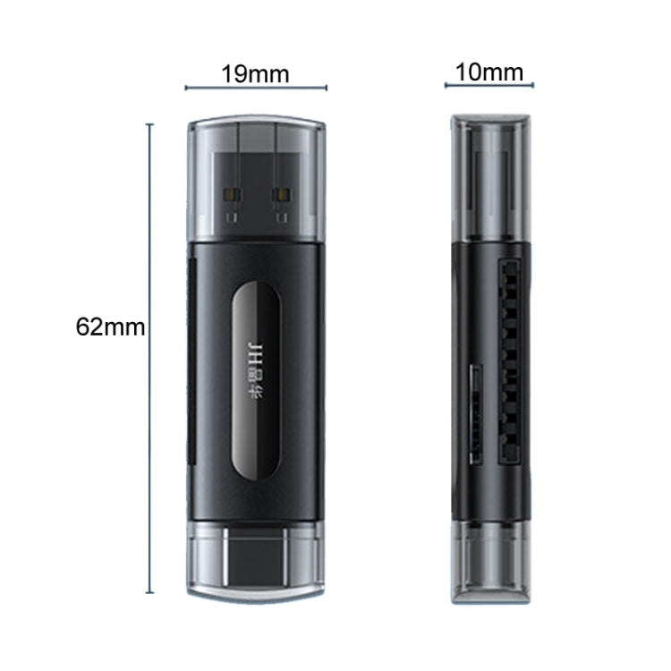JINGHUA Type-C / USB2.0 TF+SD 2 In 1 Card Reader Multi-function Reader - Black