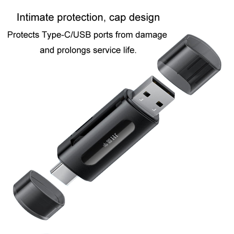 JINGHUA Type-C / USB2.0 TF+SD 2 In 1 Card Reader Multi-function Reader - Black
