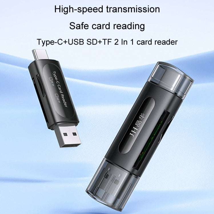 JINGHUA Type-C / USB2.0 TF+SD 2 In 1 Card Reader Multi-function Reader - Black