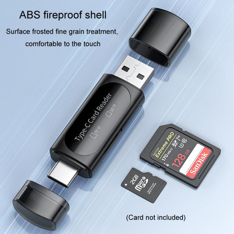 JINGHUA Type-C / USB2.0 TF+SD 2 In 1 Card Reader Multi-function Reader - Black