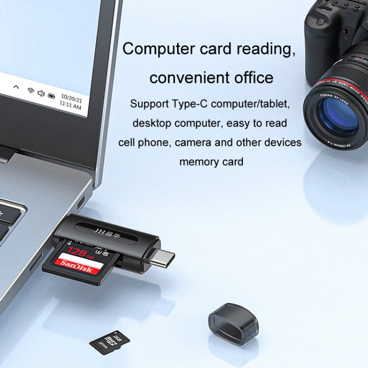 JINGHUA Type-C / USB2.0 TF+SD 2 In 1 Card Reader Multi-function Reader - Black