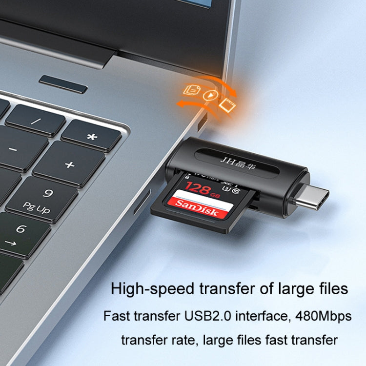 JINGHUA Type-C / USB2.0 TF+SD 2 In 1 Card Reader Multi-function Reader - Black