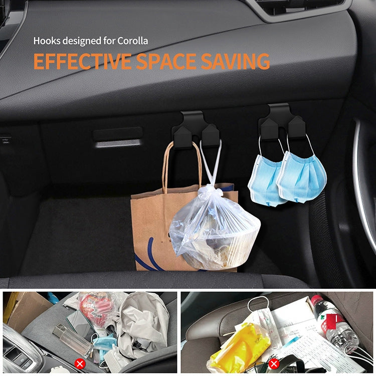 2pcs Car Front Armrest Box Storage Hook For Toyota Corolla Camry Avalon RAV4 - Black