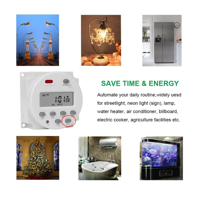 SINOTIMER CN101S-2 220V 1 Second Interval Digital LCD Timer Switch 7 Days Weekly Programmable Time Relay