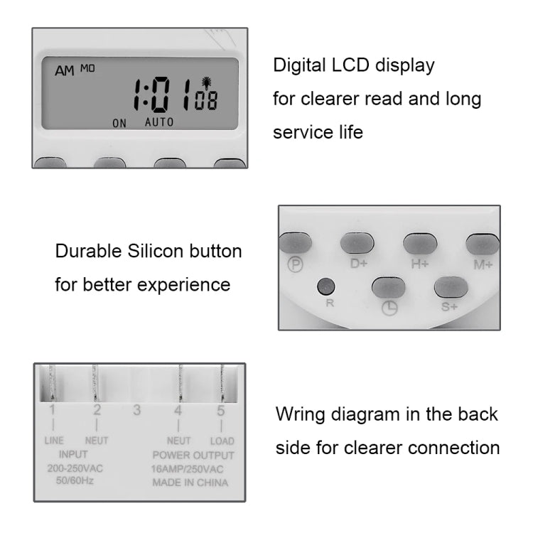 SINOTIMER CN101S-3 24V 1 Second Interval Digital LCD Timer Switch 7 Days Weekly Programmable Time Relay