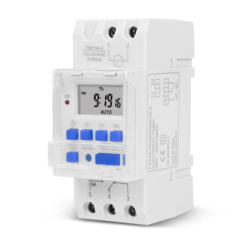 SINOTIMER TM919A-110V 16A Din Rail Mount Digital Timer Switch Microcomputer Weekly Programmable Time Relay Control
