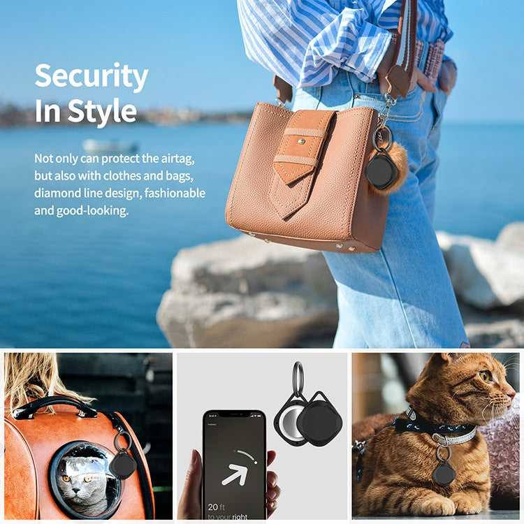 2sets For AirTag 2nd Gen / AirTag 1st Gen Bluetooth Tracker Hard Rubber Anti-Fall Protective Cover - Black 2pcs