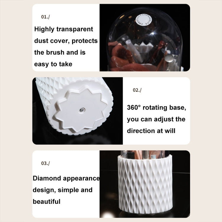 Large-capacity Rotating Cosmetics Storage Box Makeup Brush Storage Tube - White with Cover