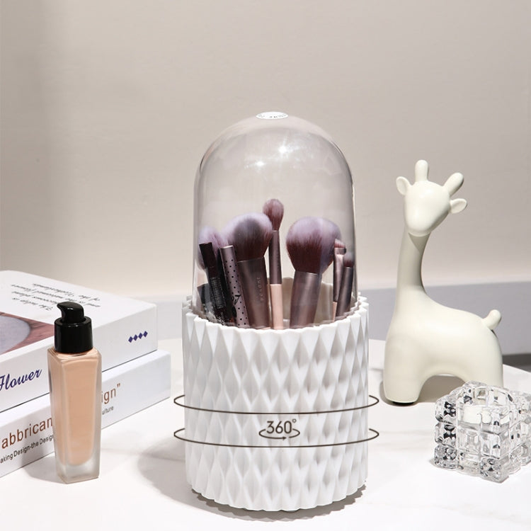Large-capacity Rotating Cosmetics Storage Box Makeup Brush Storage Tube - White with Cover
