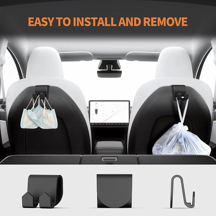 For Tesla Model 3/Y 2pcs Rear Seat Headrest Plastic Hook - Black