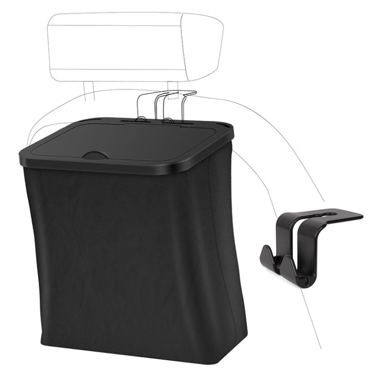 Car Rear Seat Foldable Large Capacity Hanging Waterproof Trash Can - Black
