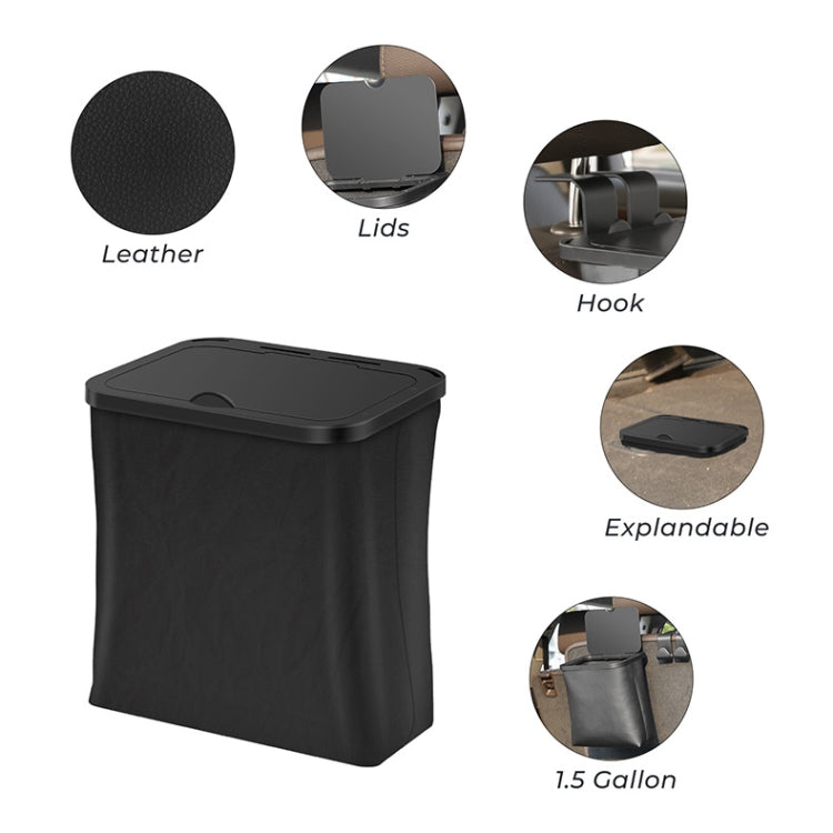 Car Rear Seat Foldable Large Capacity Hanging Waterproof Trash Can - Black