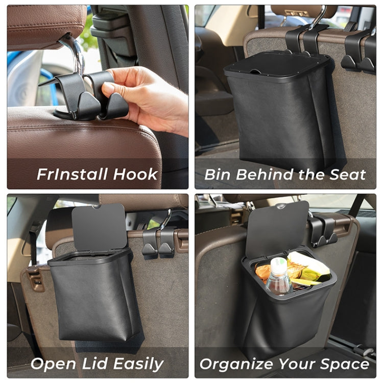 Car Rear Seat Foldable Large Capacity Hanging Waterproof Trash Can - Black