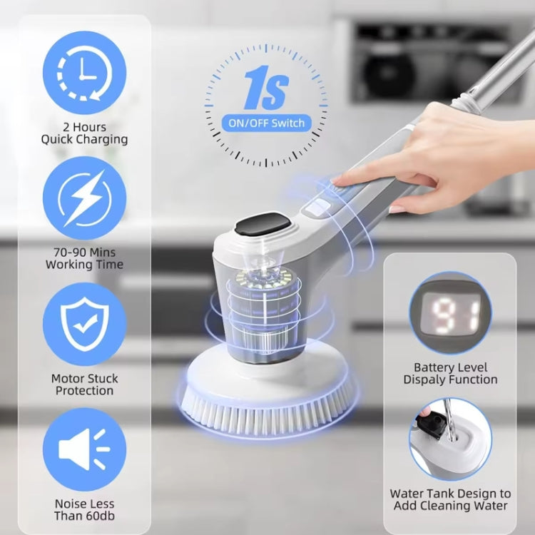 6 In 1 Automatic Water Spray Electric Spin Scrubber 53 Inch Cordless Rechargeable Cleaning Brush