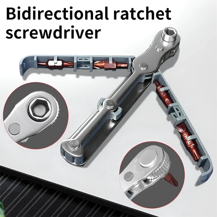 36-Tooth Bi-Directional Ratcheting Screwdriver Set With 4 Double-Ended Bits - Gray