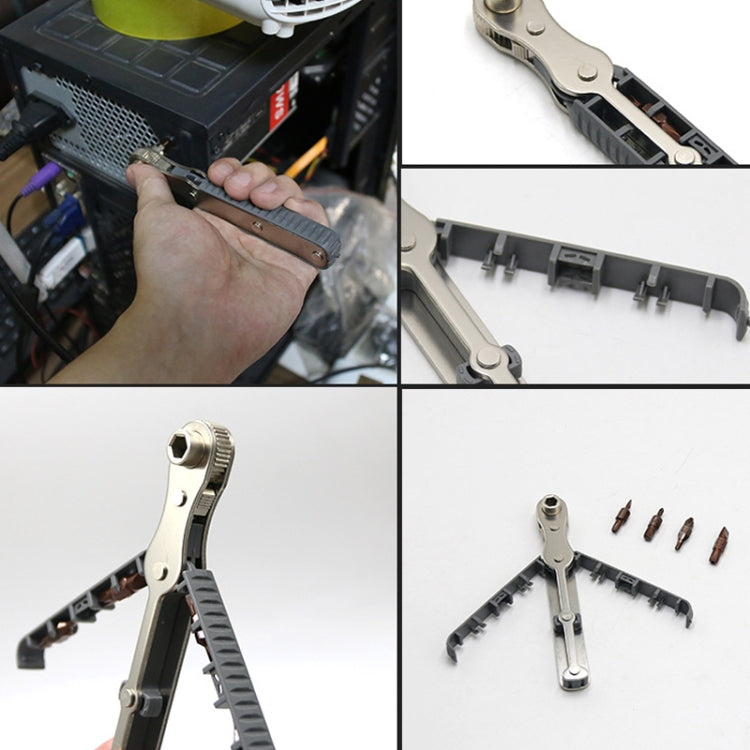 36-Tooth Bi-Directional Ratcheting Screwdriver Set With 4 Double-Ended Bits - Gray