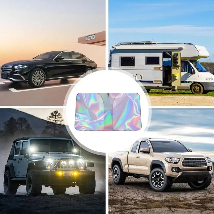 136x65cm Car Front Windshield Sunshade Colorful Laser Heat Insulation Sunscreen Sunshade Umbrella