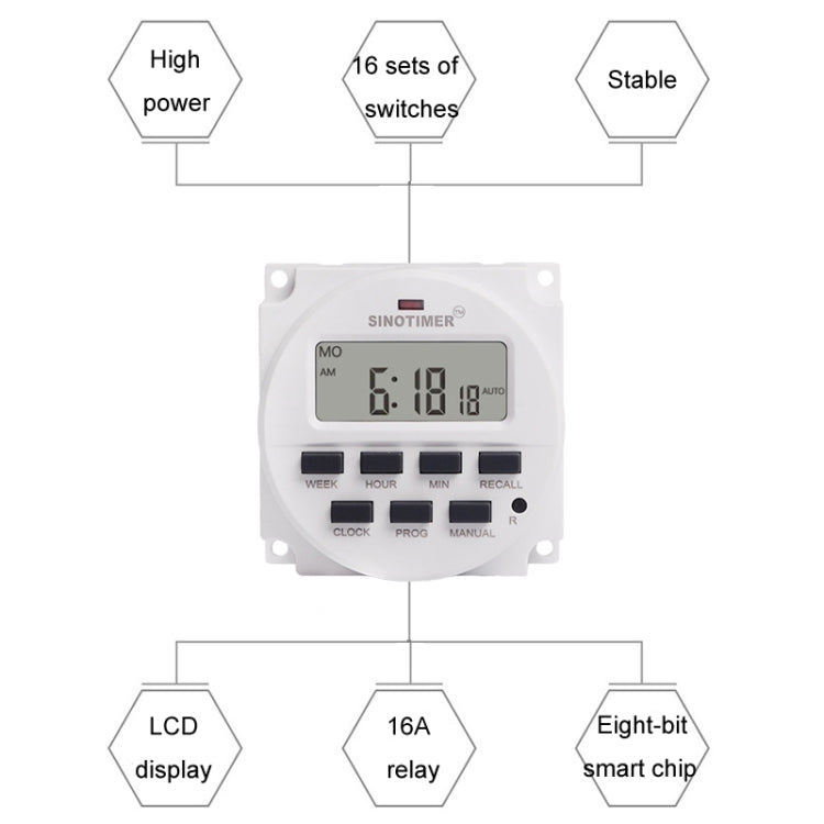 SINOTIMER Programmable Timer Switch Time Controller, Model: TM618H-4 12V