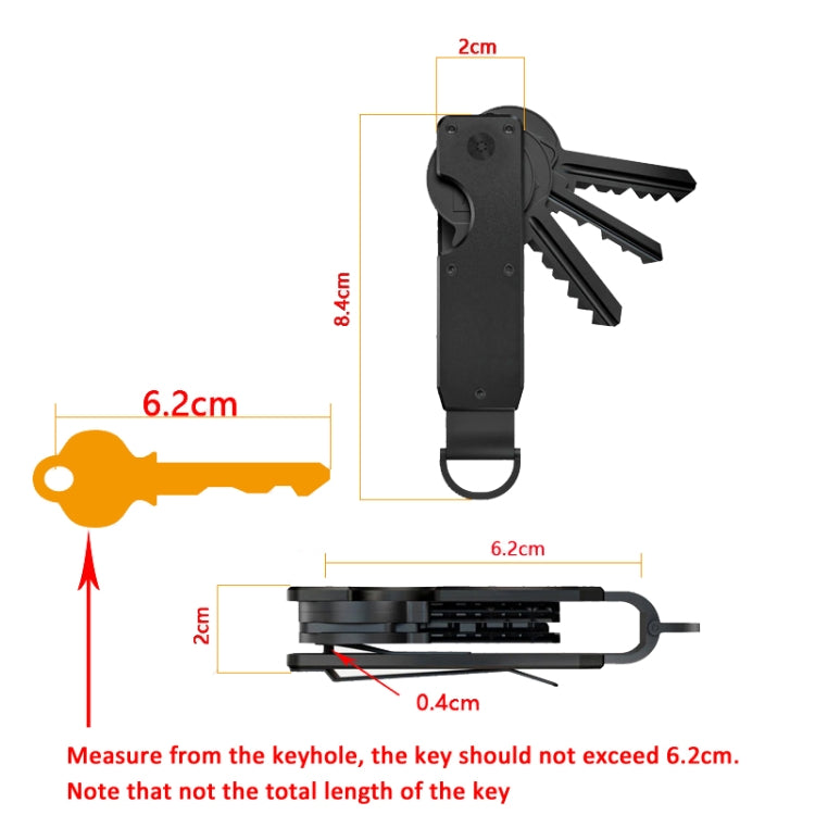 Compact Key Organizer Metal Key Chain Can Hold 2-6 Keys Gray